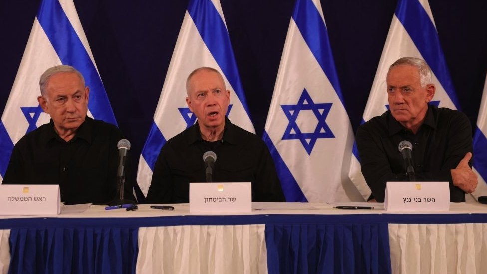 Left to right: Benjamin Netanyahu, Yoav Gallant, Benny Gantz