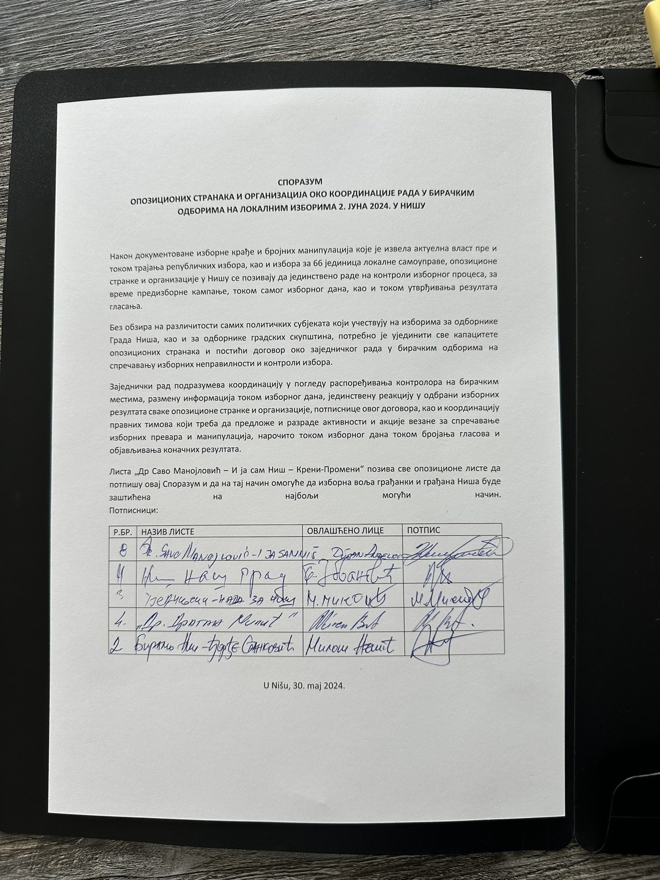 Opozicija potpisala Sporazum o saradnji u zaštiti izborne volje građana Niša: Inicijator pokret Kreni- Promeni 2