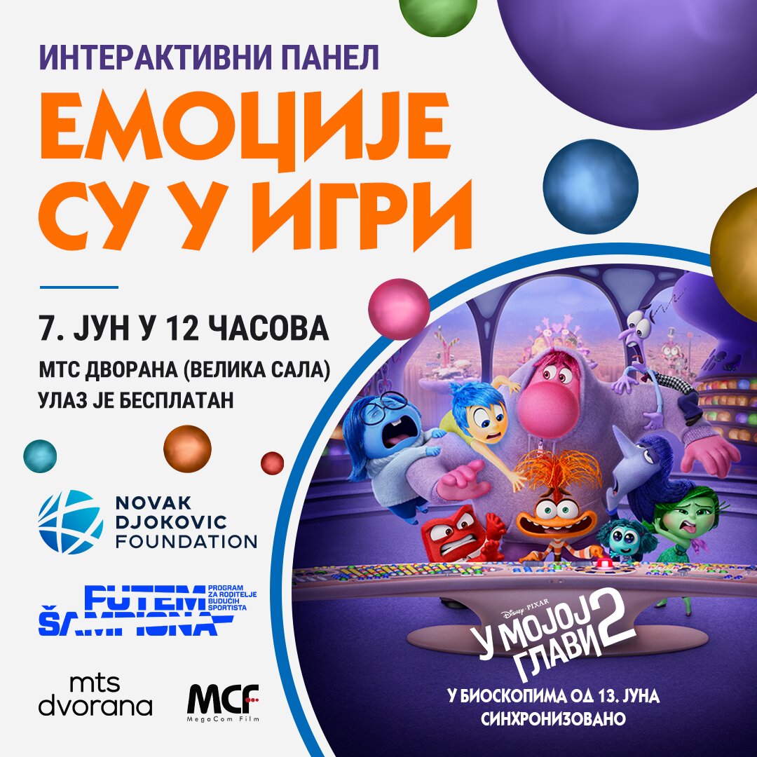 Diznijev animirani film "U mojoj glavi 2" i Fondacija Novak Đoković zajedno na interaktivnom panelu "Emocije su u igri" 2