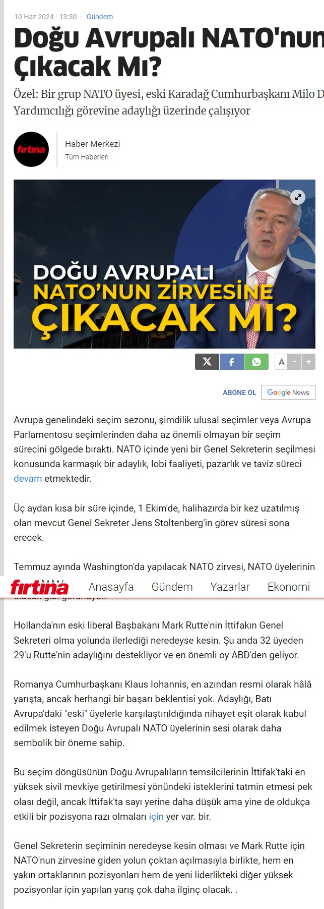 Milo Đukanović, potencijalni kandidat za zamenika generalnog sekretara NATO-a: Turski portal imao uvid u inicijativu 2