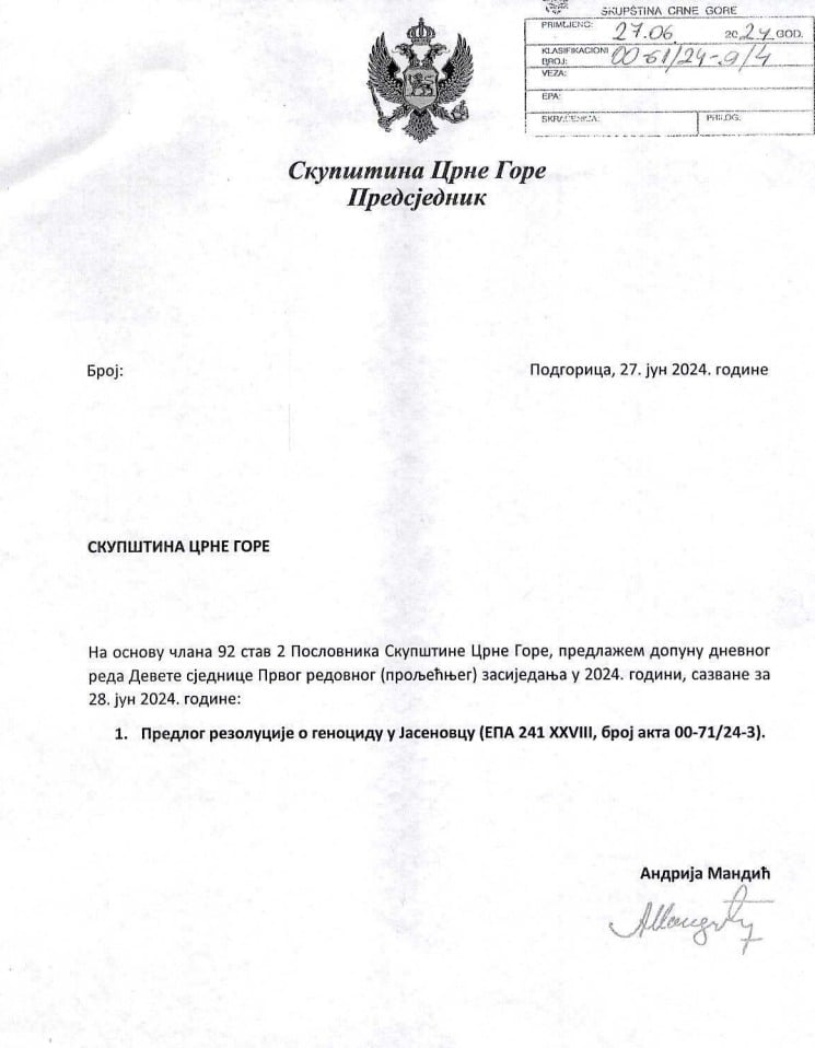 Skupština Crne Gore ipak sutra o rezoluciji o Jasenovcu, Mandić dopunio dnevni red (FOTO) 2