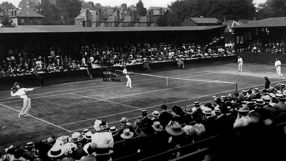 A men's doubles match at the All England Club's Worple Road site