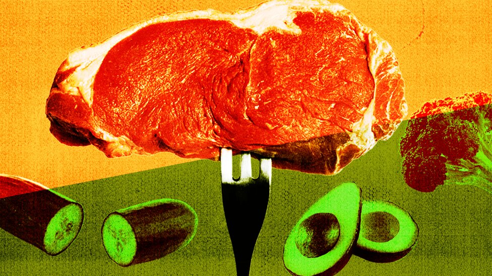 Ilustracija na kojoj su meso i povrće