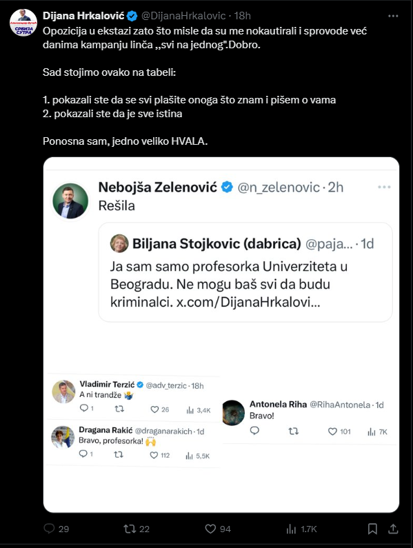 „Ja sam profesor, ne mogu baš svi da budu kriminalci“: Rasprava Biljane Stojković s Dijanom Hrkalović 2