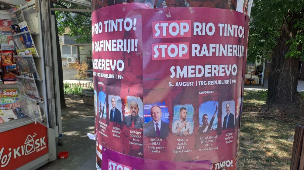 "Đilas i Šormaz neće večeras govoriti u Smederevu na protestu protiv Rio Tinta, režim podvaljuje lažne plakate" 1