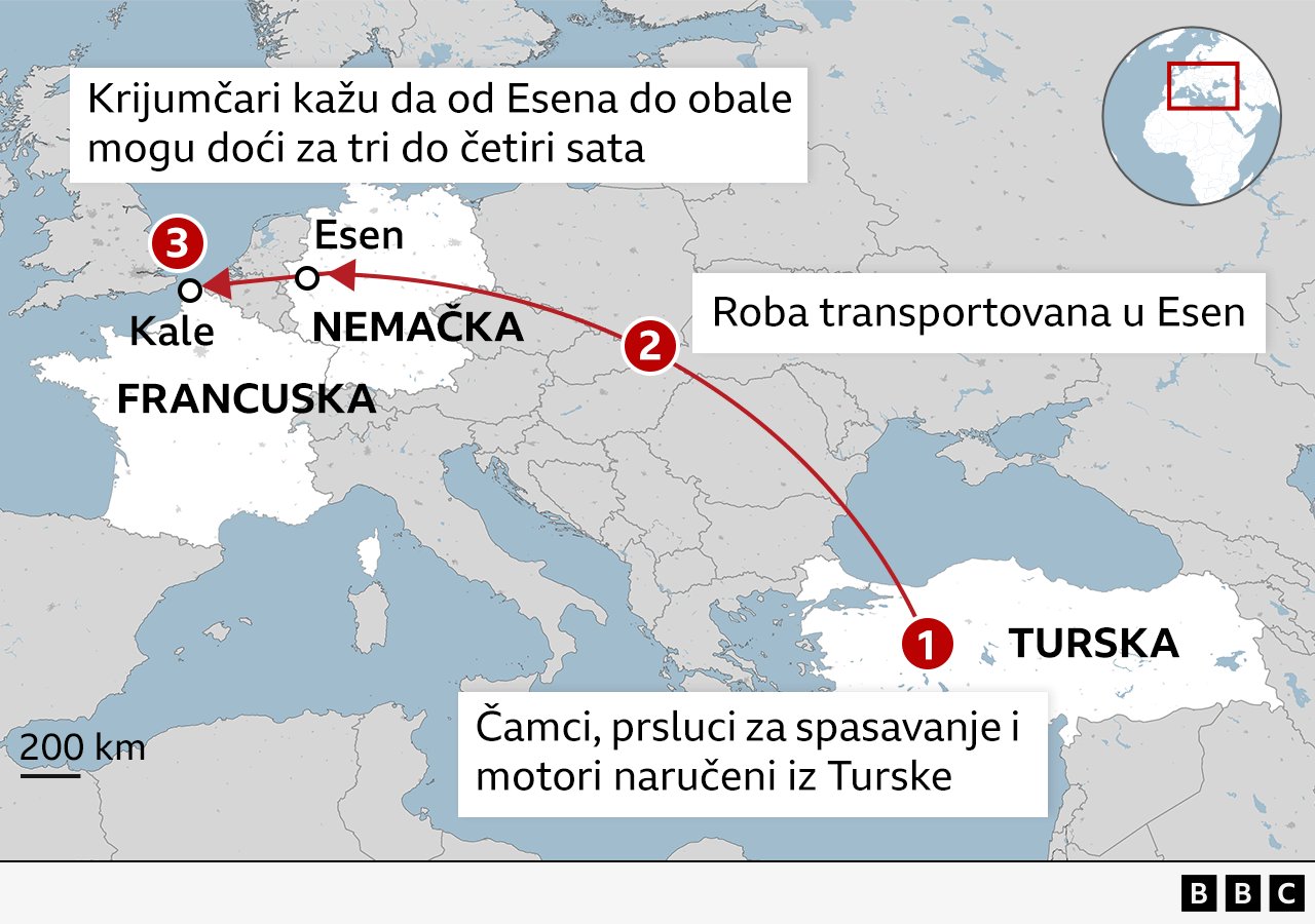 Mapa putanje robe koja ide iz Turske i završava na obalama Francuske ili Velike Britanije