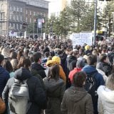 06, December, 2024, Belgrade - At 11.52, a blockade was held by students of the Faculty of Mechanical Engineering at Vuk Monument.. Photo: F. S./ATAImages 06, decembar, 2024, Beograd - U 11.52 odrzana je blokada od strane studenata Masinskog fakulteta kod Vukovog spomenika. Photo: F. S./ATAImages