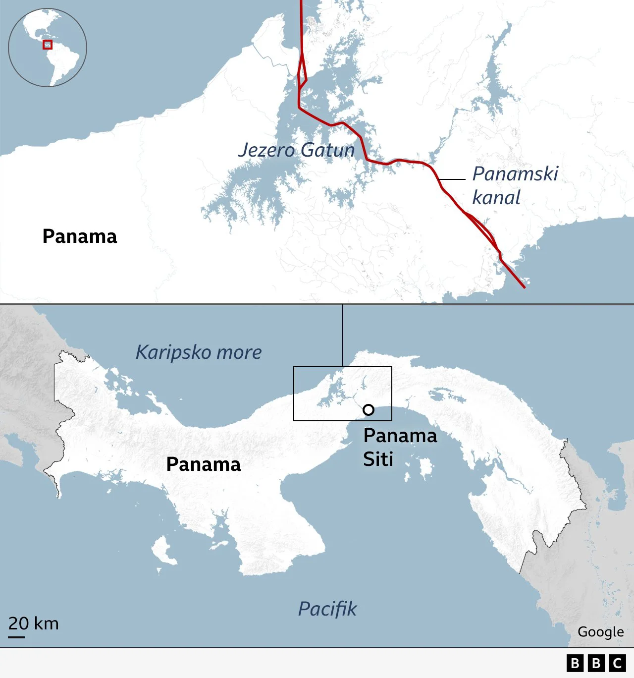 Mapa Panamskog kanala