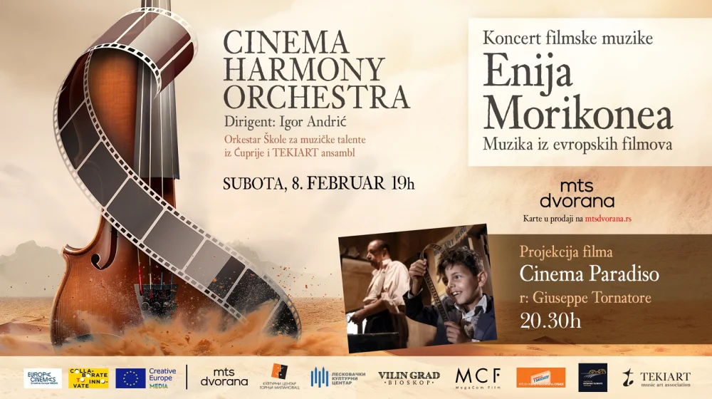 CinemaHarmony: Koncert filmske muzike Enija Morikonea i projekcija filma „Cinema Paradiso“ u mts Dvorani 8